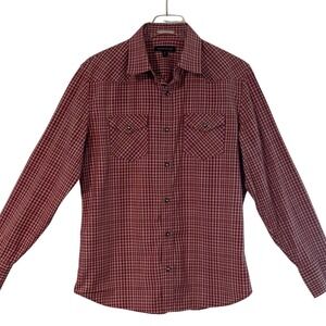 Banana‎ Republic Womens M Red Plaid Western Snap Button Down Long Sleeve Shirt